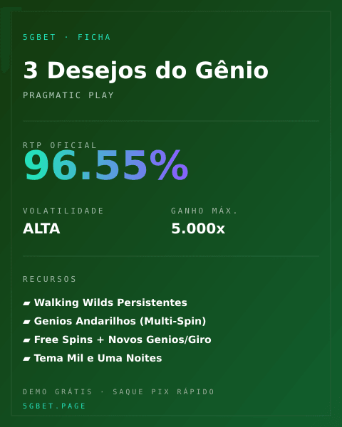 Ficha técnica de 3 Desejos do Gênio: RTP, volatilidade e ganho máximo na 5gbet