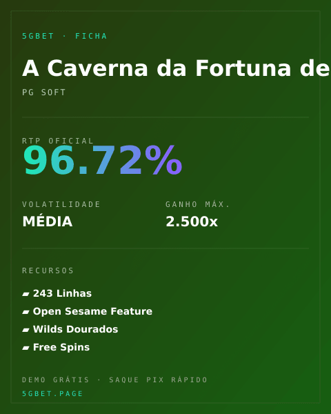 Ficha técnica de A Caverna da Fortuna de Alibabá: RTP, volatilidade e ganho máximo na 5gbet