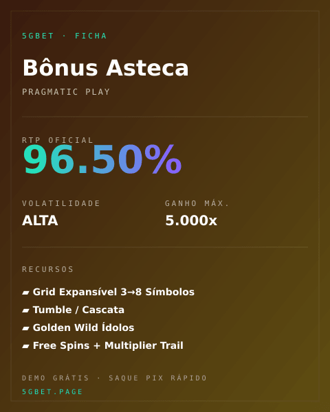 Ficha técnica de Bônus Asteca: RTP, volatilidade e ganho máximo na 5gbet