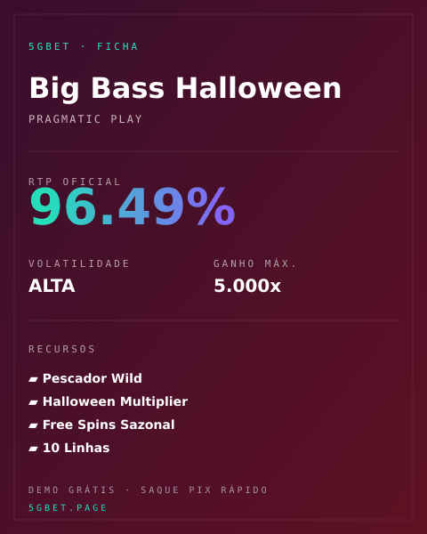 Ficha técnica de Big Bass Halloween: RTP, volatilidade e ganho máximo na 5gbet