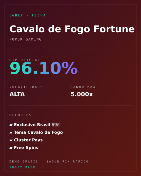 Ficha técnica de Cavalo de Fogo Fortune: RTP, volatilidade e ganho máximo na 5gbet