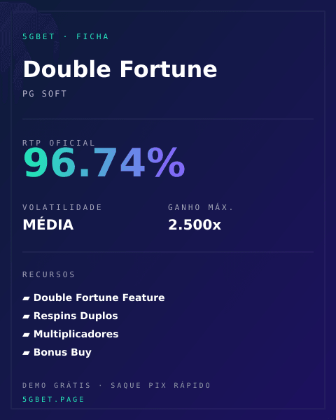 Ficha técnica de Double Fortune: RTP, volatilidade e ganho máximo na 5gbet