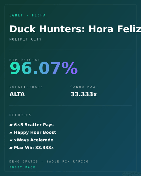Ficha técnica de Duck Hunters: Hora Feliz: RTP, volatilidade e ganho máximo na 5gbet