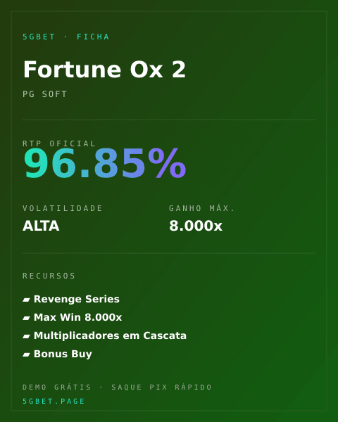 Ficha técnica de Fortune Ox 2: RTP, volatilidade e ganho máximo na 5gbet