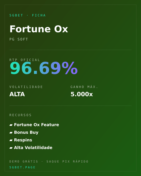 Ficha técnica de Fortune Ox: RTP, volatilidade e ganho máximo na 5gbet