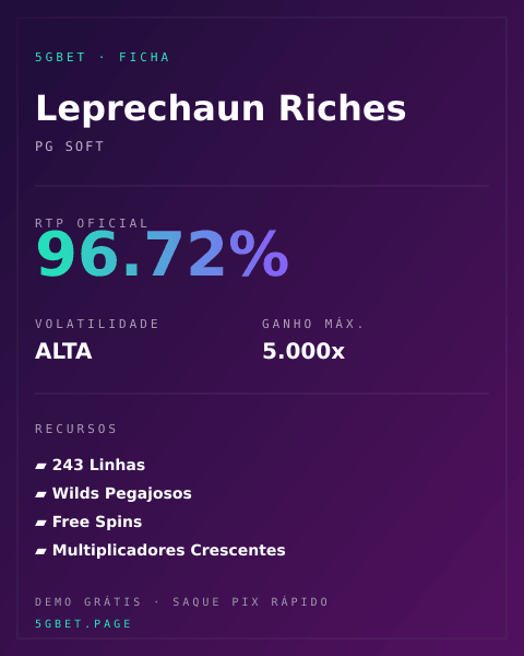 Ficha técnica de Leprechaun Riches: RTP, volatilidade e ganho máximo na 5gbet