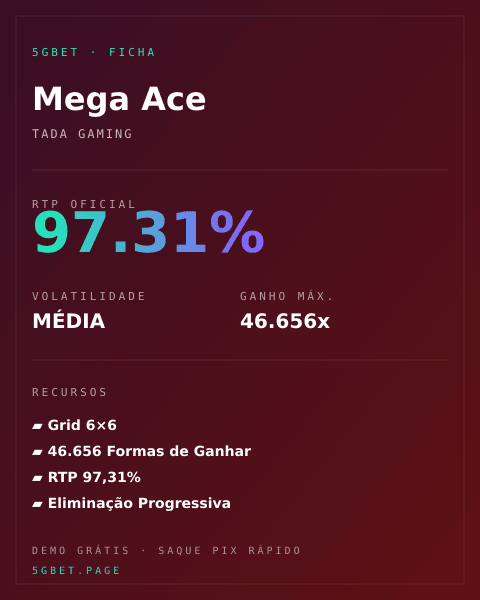 Ficha técnica de Mega Ace: RTP, volatilidade e ganho máximo na 5gbet