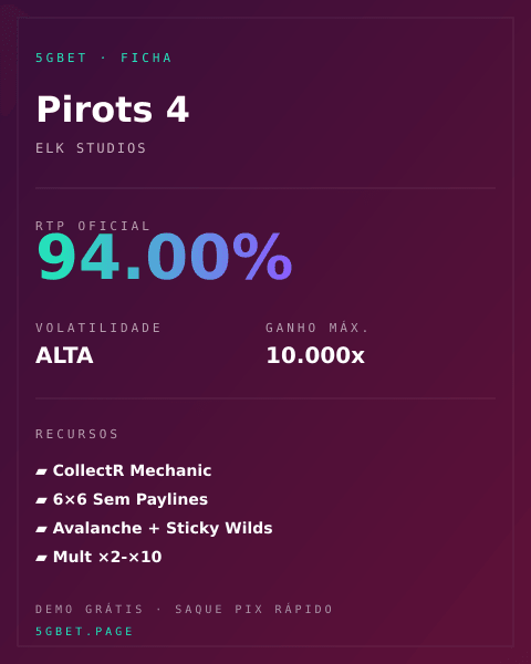Ficha técnica de Pirots 4: RTP, volatilidade e ganho máximo na 5gbet