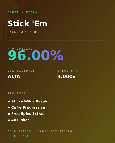 Ficha técnica de Stick 'Em: RTP, volatilidade e ganho máximo na 5gbet