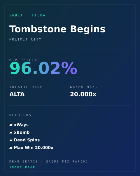 Ficha técnica de Tombstone Begins: RTP, volatilidade e ganho máximo na 5gbet