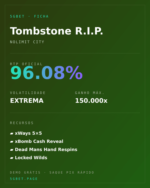 Ficha técnica de Tombstone R.I.P.: RTP, volatilidade e ganho máximo na 5gbet