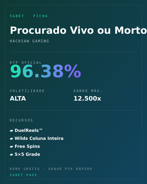 Ficha técnica de Procurado Vivo ou Morto: RTP, volatilidade e ganho máximo na 5gbet